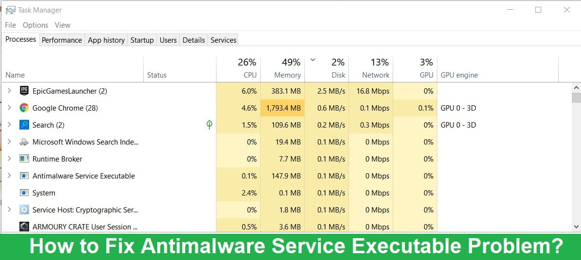 remove antimalware service executable